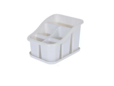 Suporturi pentru tacamuri - Suport tacamuri vertical cu tava Koopman, plastic, 15x20x13 cm, alb