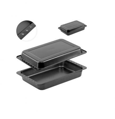 Tava cuptor cu capac Koopman International, otel carbon, 52x26 cm, negru [3]