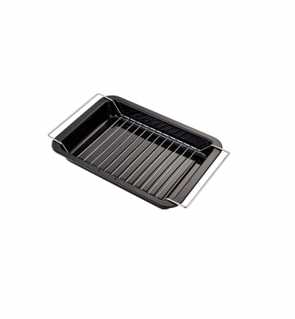 Vase pentru gatit - Tava cuptor cu suport Judge-Essentials Enamel, otel carbon/email, 39x25x5 cm, negru/argintiu
