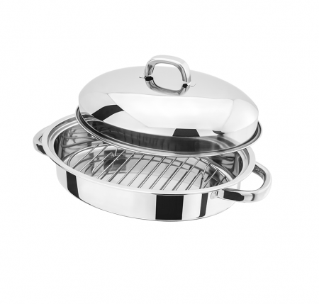 Tavi copt - Tava cuptor cu suport si capac Judge Speciality, otel inoxidabil, 28x19x6 cm, argintiu