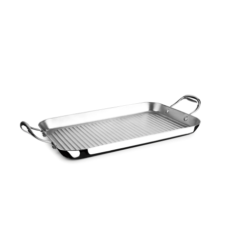 Bake trays - Triply Natural Ridged Grill Pan Ibili, stainless steel, 38 x 25 x 3 cm,silver