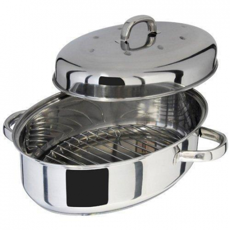 Cookware - Judge Speciality Cookware oval tray with thermal base, stainless steel, 32x22x15 cm, silver