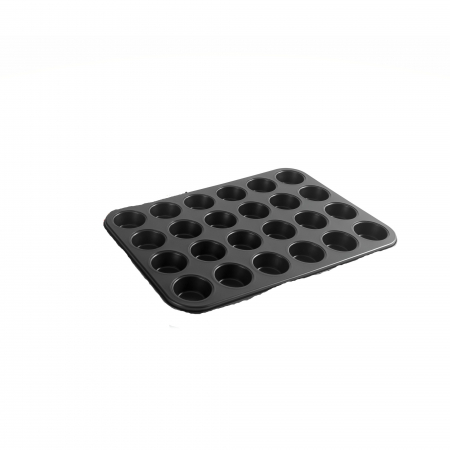 Tavi si forme prajituri - Tava pentru 24 briose Ibili-Mini, aluminiu, 38x26x2.5 cm, negru