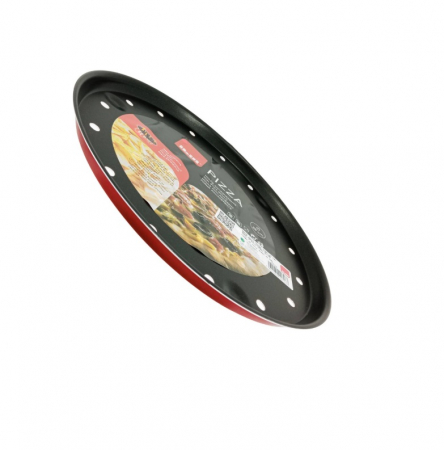 Vase pentru gatit - Tava perforata pizza Ibili-Venus, aluminiu, 28x1.8 cm, negru/rosu
