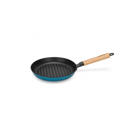 Cookware - Fissman grill pan, enameled cast iron/wood, 24x3.5 cm, blue