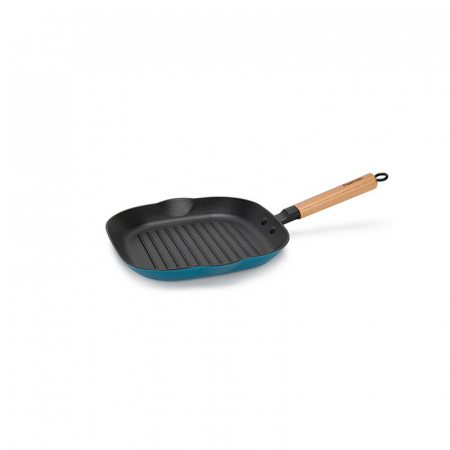 Cookware - Fissman grill pan, enameled cast iron/wood, 28x28x3 cm, blue