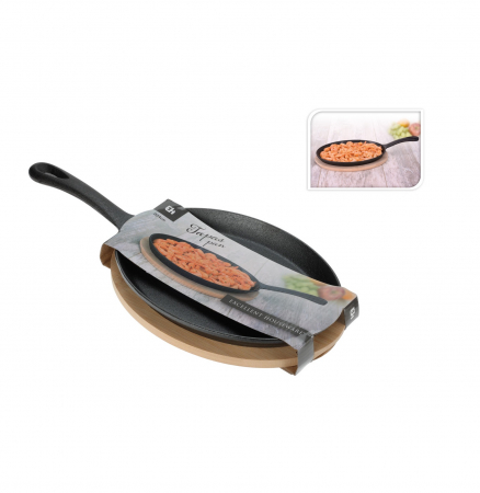 Tigaie servire tapas Excellent Houseware, fonta/bambus, 24x18x3.8 cm, negru/maro [1]