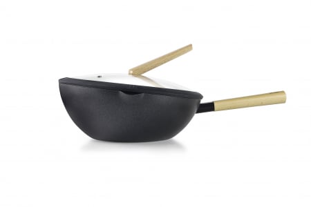 Tigaie wok Ibili-Luxe, aluminiu, 30x8.5-12 cm, negru/maro [0]