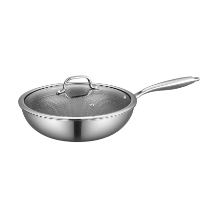 Wok - Tigaie wok Swiss Haus-Zermatt, otel inoxidabil cu 3 straturi, 30x9 cm, 4.8 l, argintiu