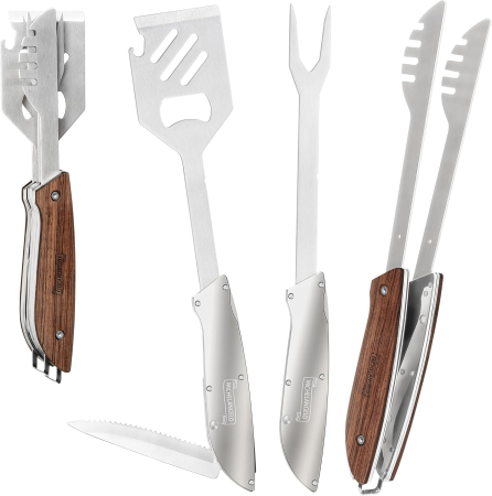 Ustensile gratar - Unealta multifunctionala pentru gratar Carl Schmidt Sohn-Michelangelo, otel inoxidabil/lemn, 26 cm,  argintiu/maro