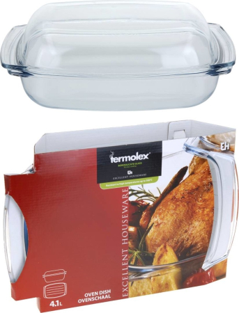 Vas cuptor cu capac Termolex, sticla termorezistenta, 34x22x9 cm, 4.1 l, transparent [1]