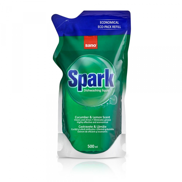 Sano Spark Detergent pentru vase, Rezerva, 500 ml, Castraveti [1]