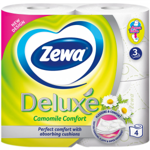Hârtie igienică - Zewa Hartie igienica, 3 straturi, 4 role, Deluxe Camomile Comfort