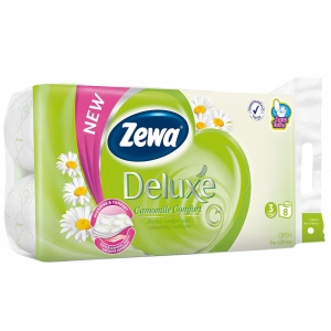 Hârtie igienică - Zewa Hartie igienica, 3 straturi, 8 role, Deluxe Camomile Comfort