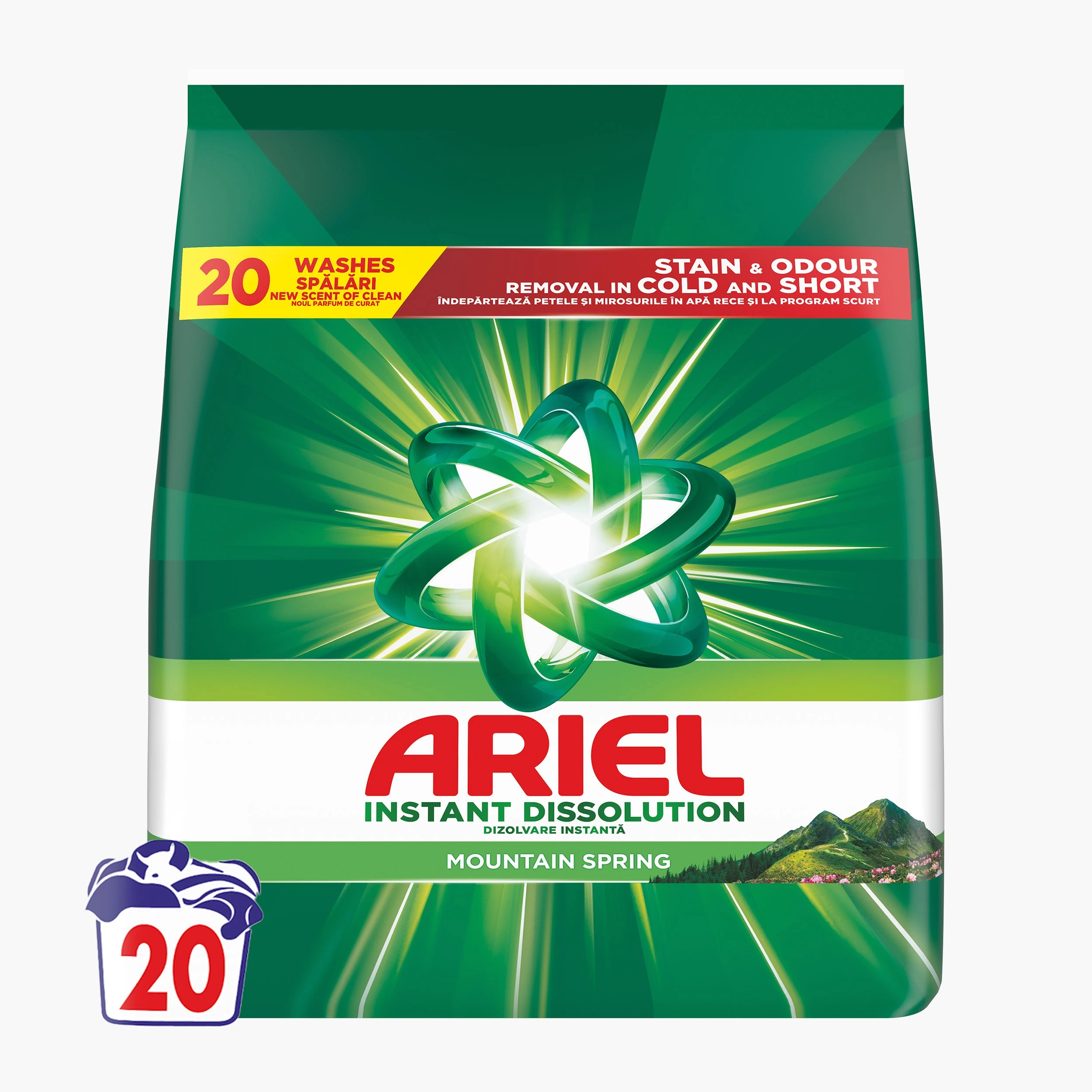 Detergent rufe pudră - Ariel Detergent automat, 1.3 kg, 20 spalari, Mountain Spring