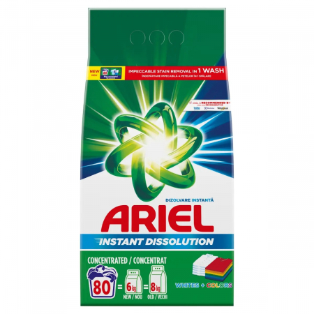 Detergent rufe pudră - Ariel Detergent automat, 6 kg, 80 spalari, Whites & Colors