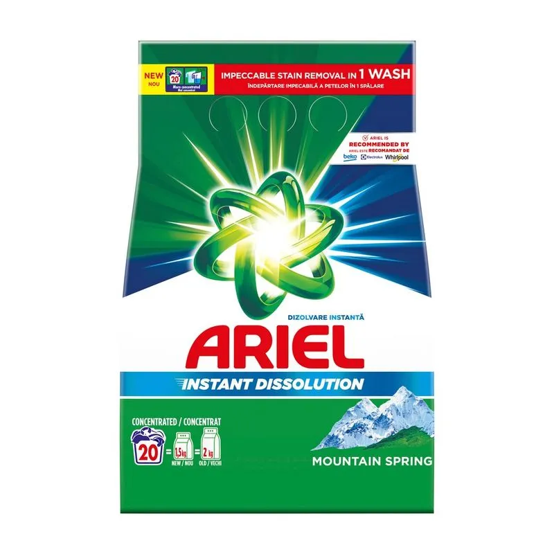 Detergent rufe pudră - Ariel Detergent automat, 1.5 kg, 20 spalari, Mountain Spring