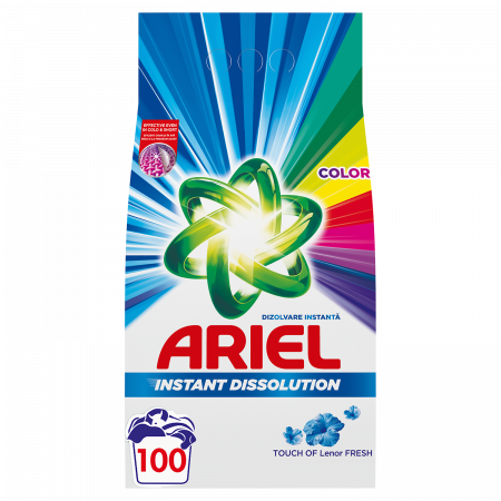 Detergent rufe pudră - Ariel Detergent automat, 7.5 kg, 100 spalari, Color Touch of Lenor Fresh