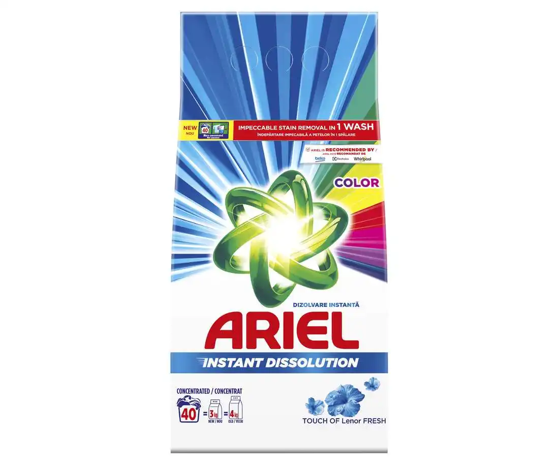 Detergent rufe pudră - Ariel Detergent automat, 3 kg, 40 spalari, Color Touch of Lenor Fresh
