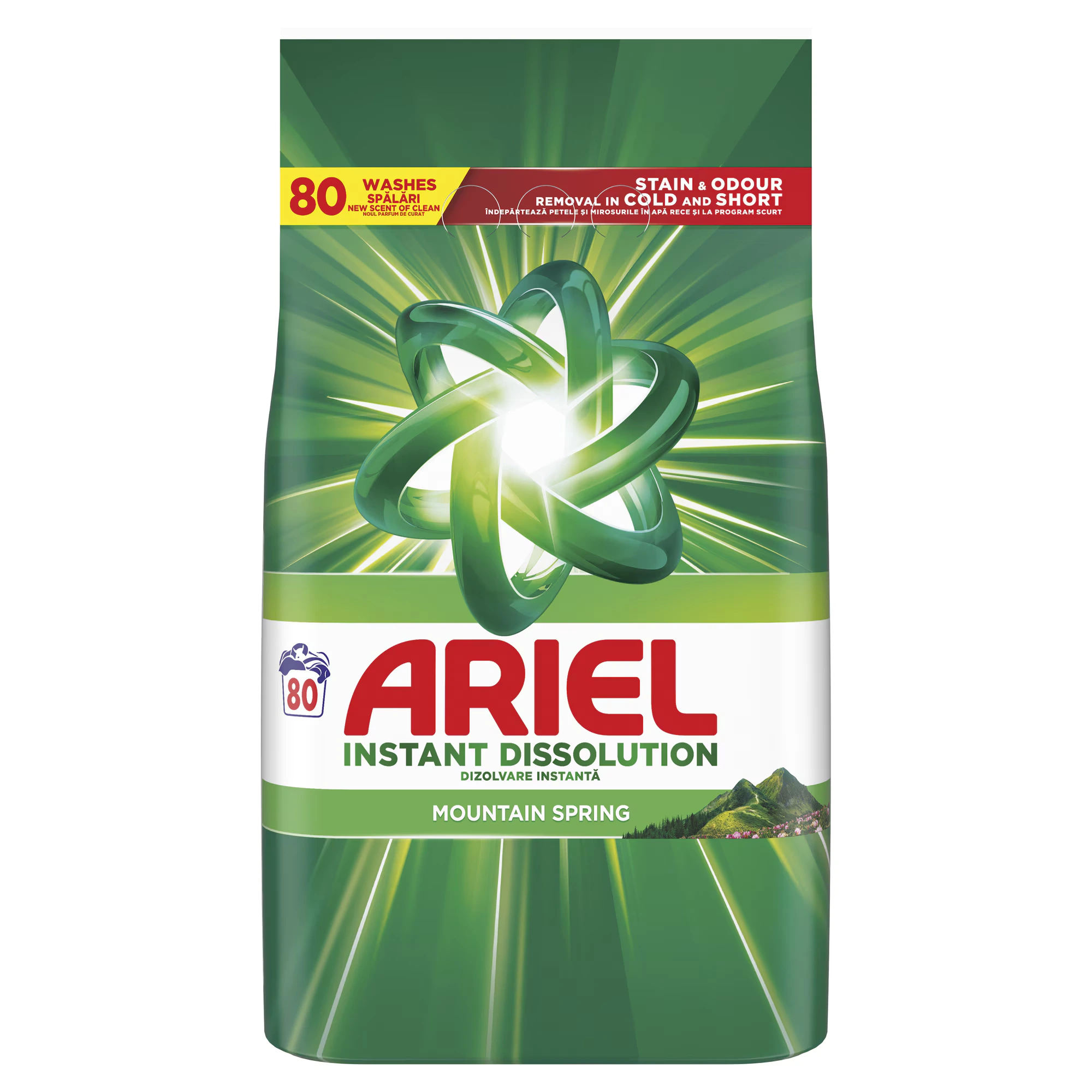 Detergent rufe pudră - Ariel Detergent automat, 5.2 kg, 80 spalari, Mountain Spring