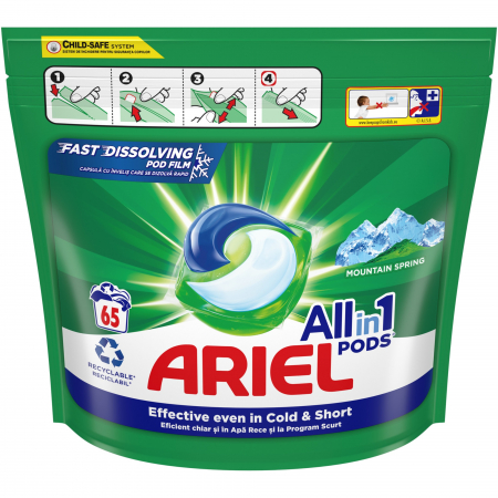 Detergenți rufe - Ariel Detergent Capsule All in 1 PODS, 65 buc, Mountain Spring