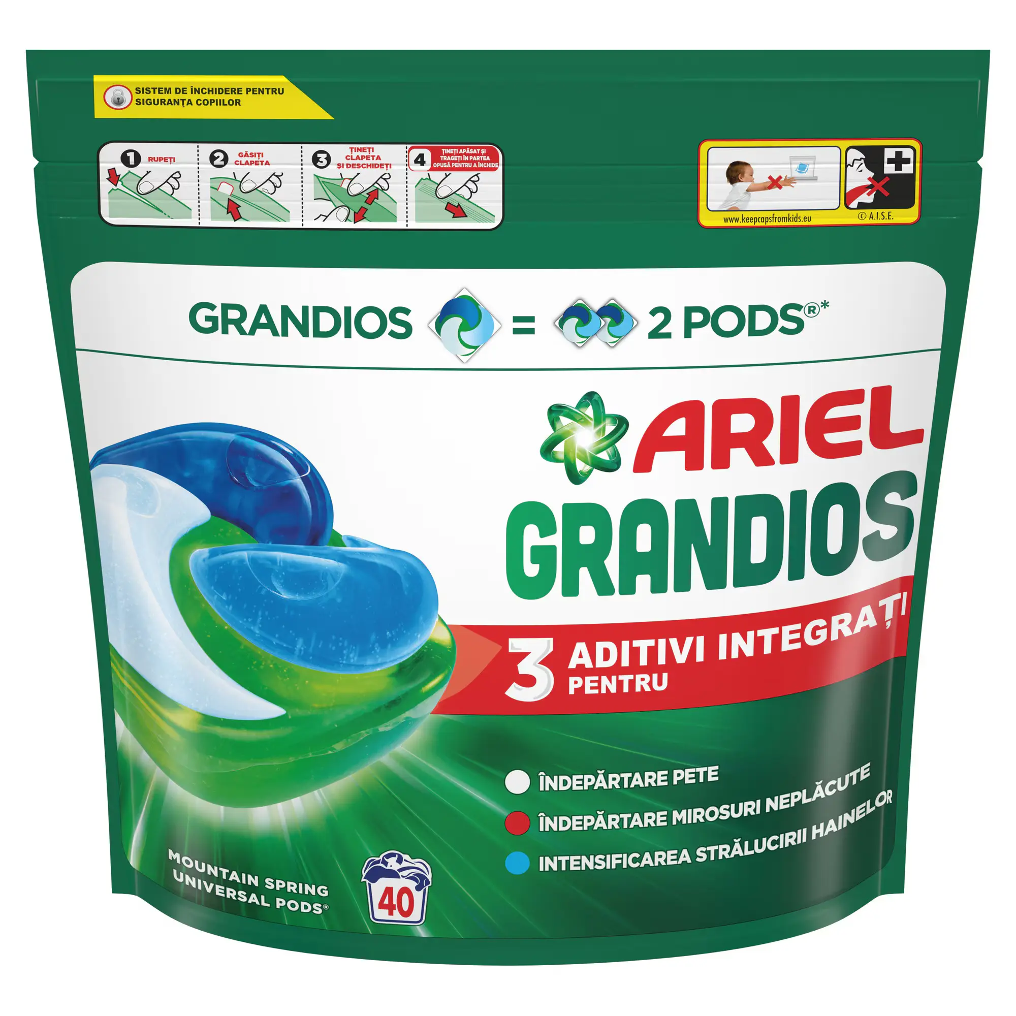 Detergent rufe capsule - Ariel Detergent Capsule Grandios All in 1 PODS, 40 buc, Mountain Spring