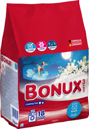 Detergent rufe pudră - Bonux Detergent automat, 1.17 kg, 18 spalari, 3in1 White Lilac