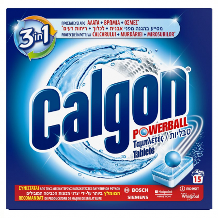 Soluții anticalcar și igienizante - Calgon Tablete anticalcar, 15 buc, 3in1 Powerball