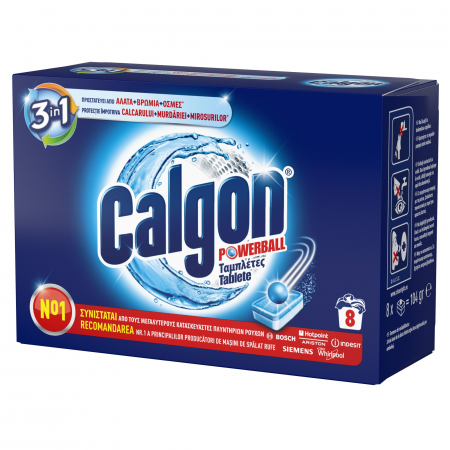 Soluții anticalcar și igienizante - Calgon Tablete anticalcar, 8 buc, 3in1 Powerball