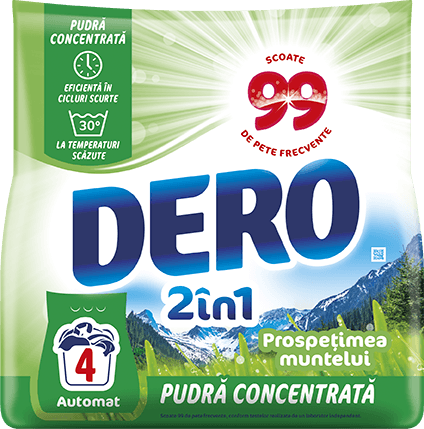 Detergent rufe pudră - Dero Detergent automat, 300 g, 4 spalari, 2in1 Prospetimea muntelui