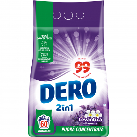 Detergent rufe pudră - Dero Detergent automat, 4.5 kg, 60 spalari, 2in1 Levantica si Iasomie