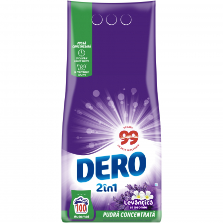 Detergent rufe pudră - Dero Detergent automat, 7.5 kg, 100 spalari, 2in1 Levantica si Iasomie