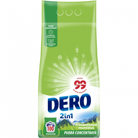 Detergent rufe pudră - Dero Detergent automat, 7.5 kg, 100 spalari, 2in1 Prospetimea muntelui