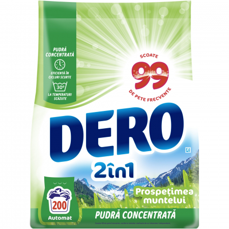 Detergent rufe pudră - Dero Detergent automat, 15 kg, 200 spalari, 2in1 Prospetimea muntelui