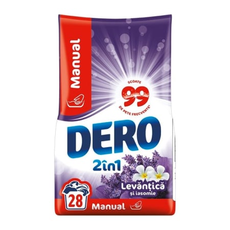 Detergent rufe pudră - Dero Detergent manual, 1.4 kg, 28 spalari, 2in1 Levantica si Iasomie