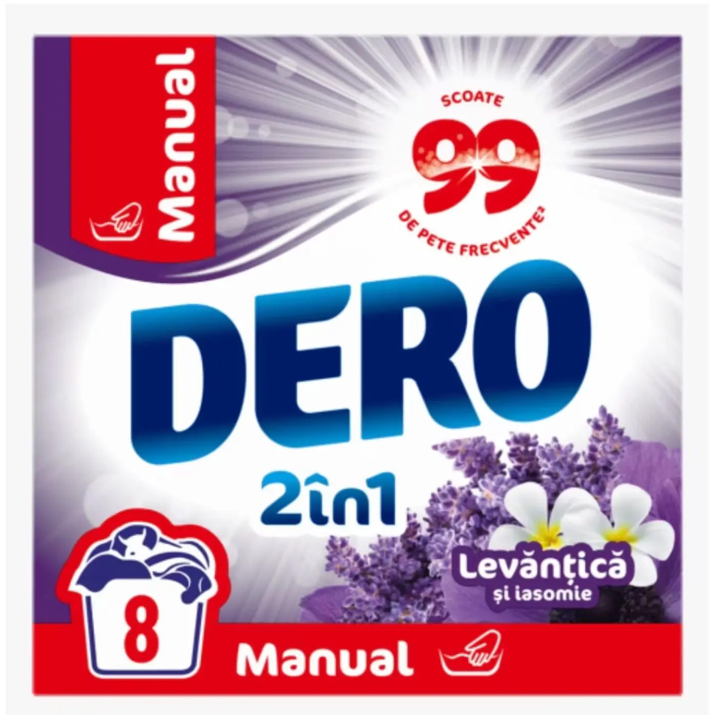 Detergenți rufe - Dero Detergent manual, 400 g, 8 spalari, 2in1 Levantica si Iasomie