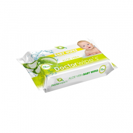 Îngrijire bebeluși - Doctor Wipe's Servetele umede, 72 buc, Aloe Vera