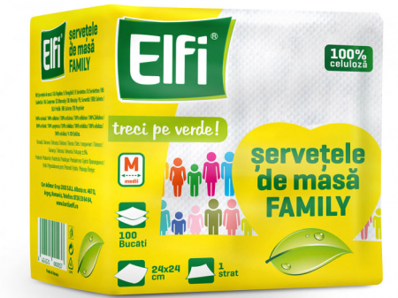 Prosoape de hârtie și șervețele - Elfi Servetele de masa, 1 strat, 100 buc, Family