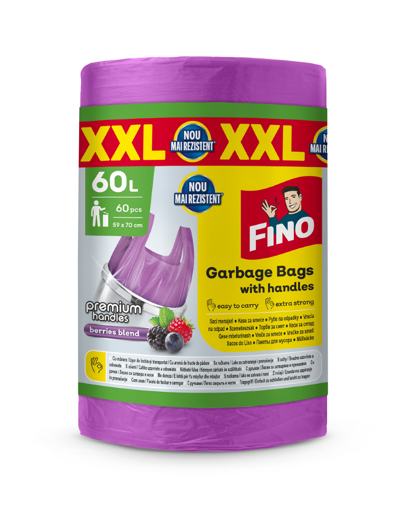 Saci menajeri - Fino Saci menajeri parfumati, cu manere, 60 L, 60 buc