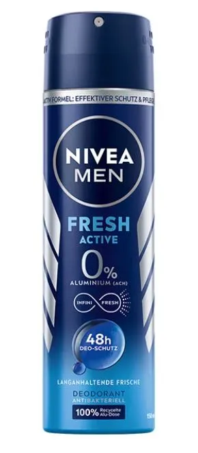 Spray - Nivea Deodorant spray, Barbati, 150 ml, Fresh Active 0% Aluminium