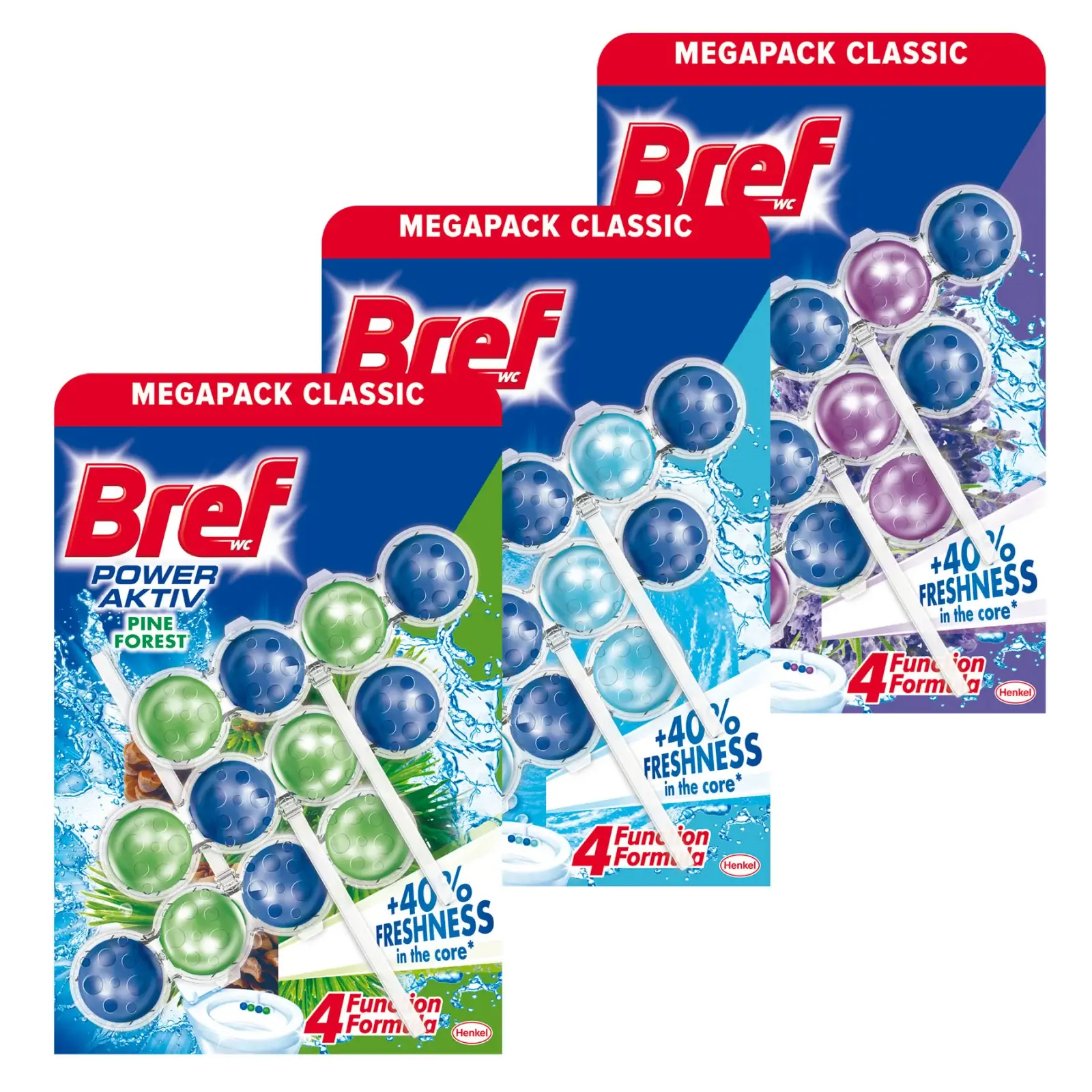 Odorizanți WC - Pachet promo 3 x Bref Odorizant WC, 3 x 50 g, Power Aktiv Pine Ocean Lavender