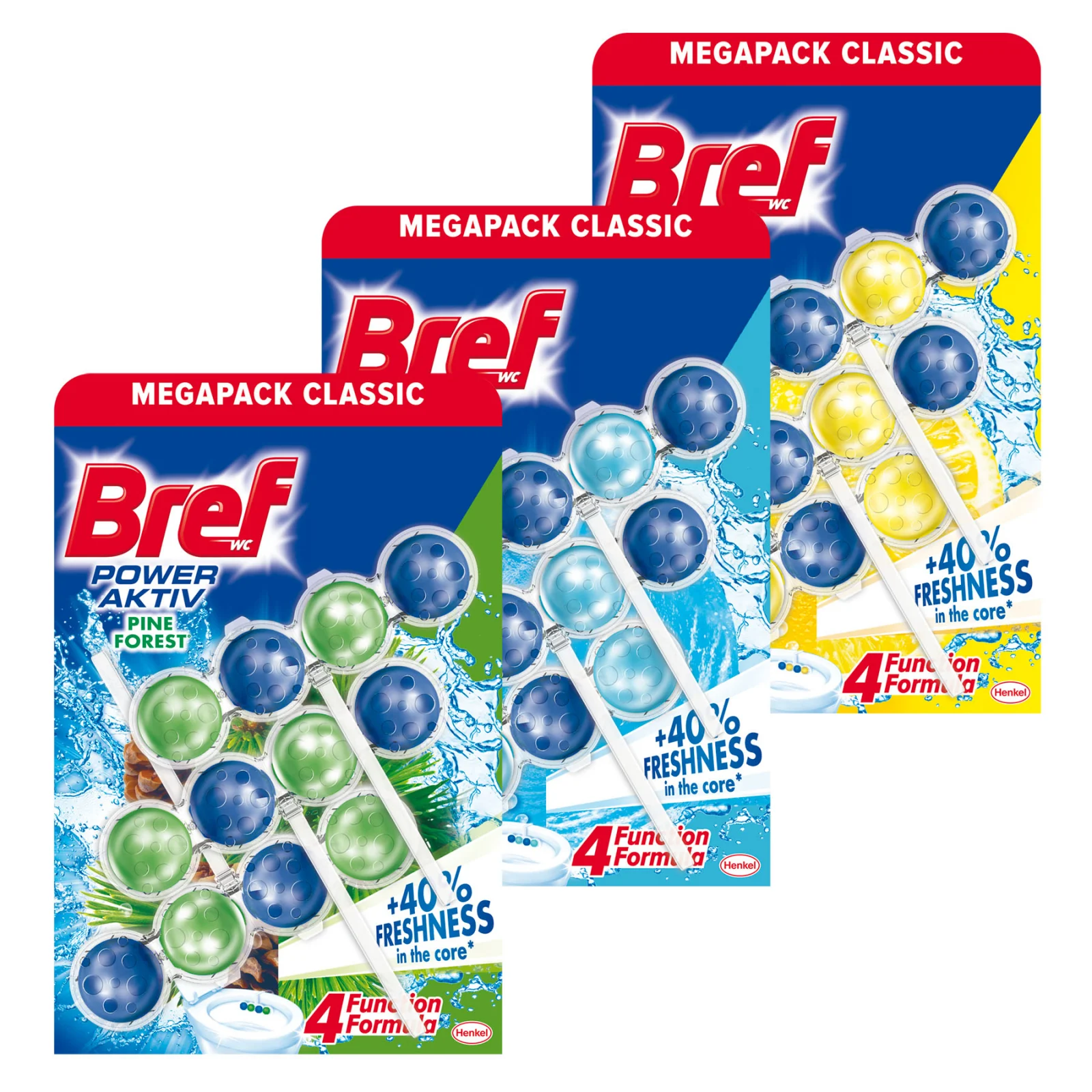 Odorizanți WC - Pachet promo 3 x Bref Odorizant WC, 3 x 50 g, Power Aktiv Pine Ocean Lemon