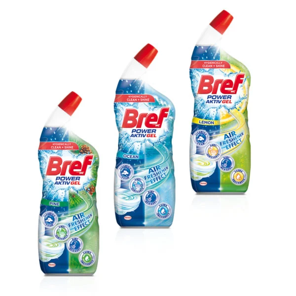 Dezinfectanți WC - Pachet promo 3 x Bref Solutie gel pentru WC, 700 ml, Power Aktiv Gel Pine Ocean Lemon