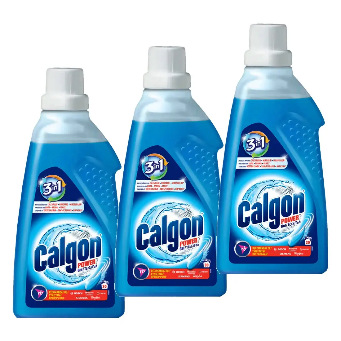 Soluții anticalcar, igienizante și întreținere țesături - Pachet promo 3 x Calgon Gel anticalcar, 1.5 L, 3in1 Power Gel