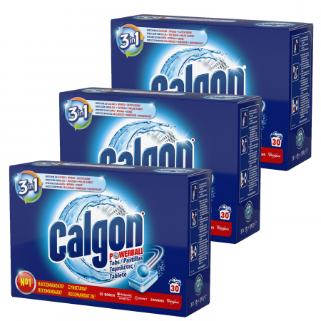 Soluții anticalcar și igienizante - Pachet promo 3 x Calgon Tablete anticalcar, 30 buc, 3in1 Powerball