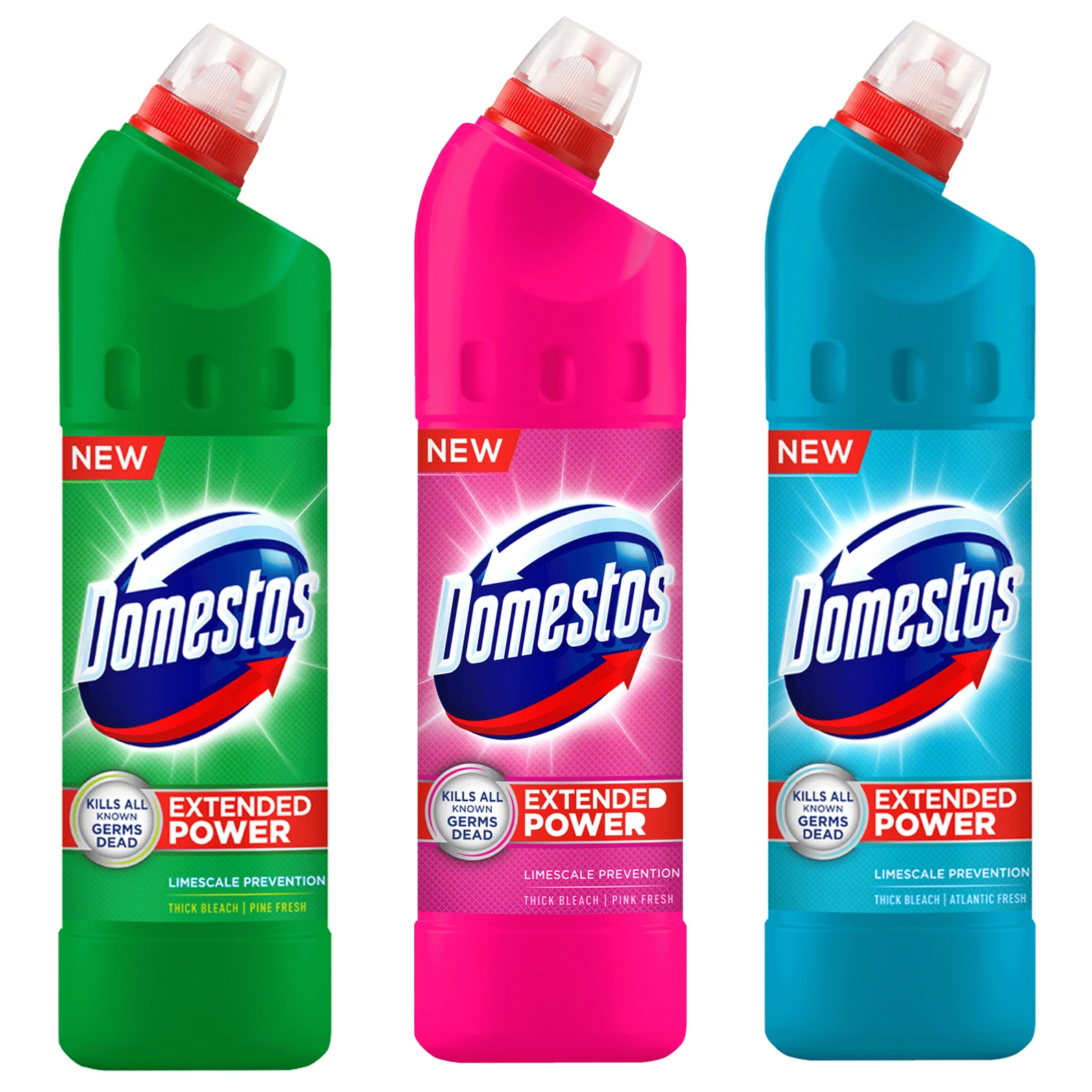 Dezinfectanți WC - Pachet promo 3 x Domestos Trio Mix Extended Power, 750 ml, Pine Pink Atlantic Fresh