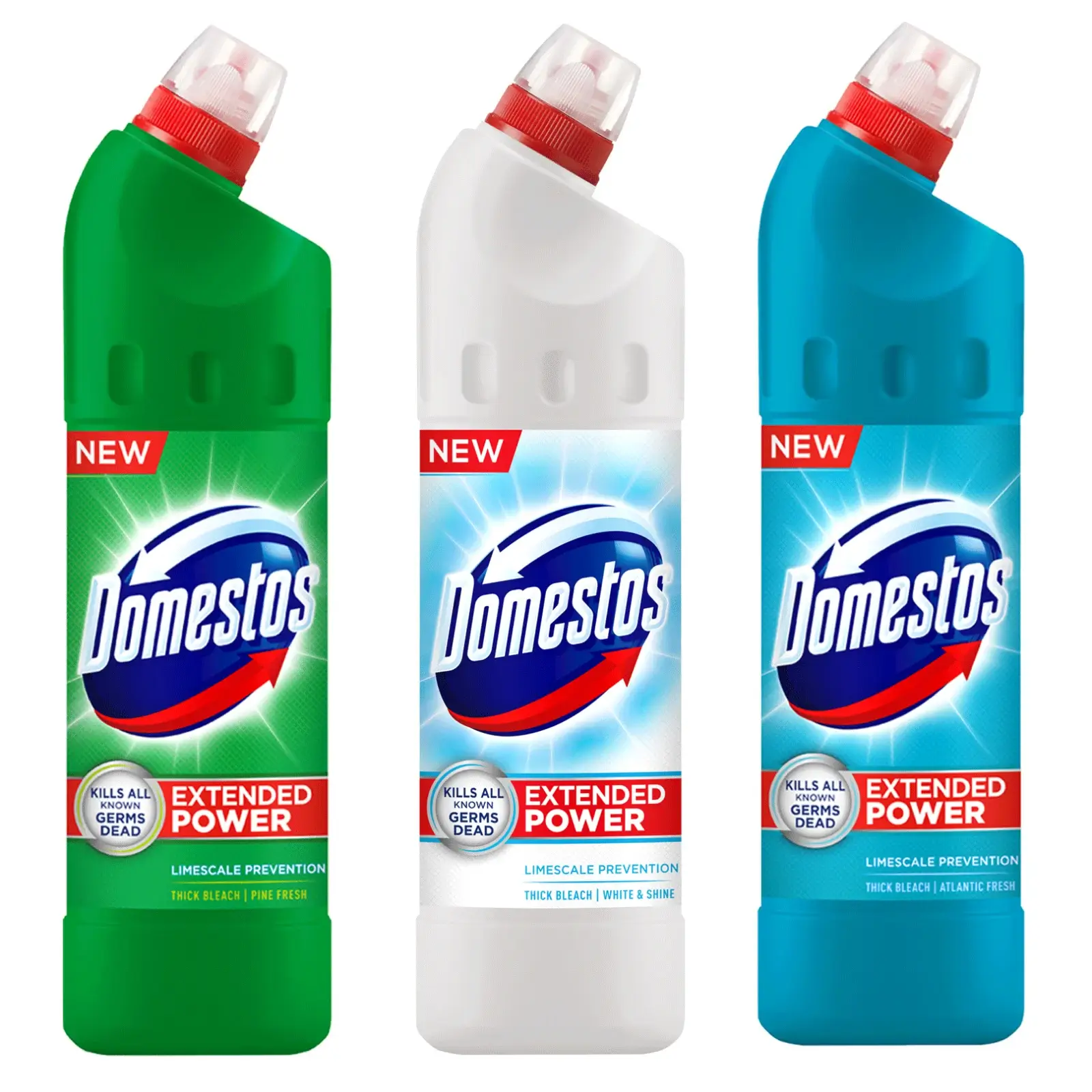 Dezinfectanți WC - Pachet promo 3 x Domestos Trio Mix Extended Power, 750 ml, Pine White Atlantic Fresh