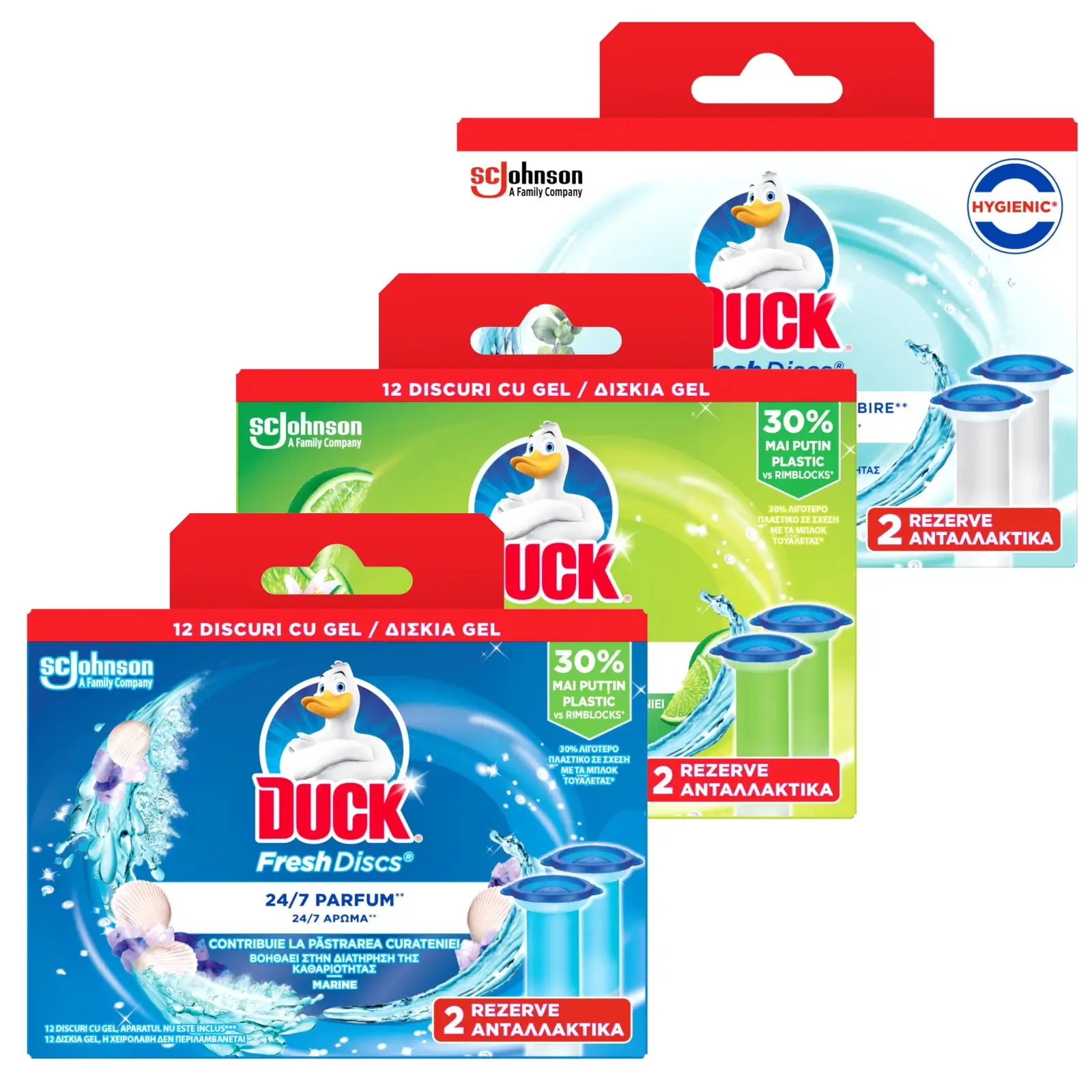 Odorizanți WC - Pachet promo 3 x Duck Odorizant WC, rezerva, 12 discuri, Fresh Discs