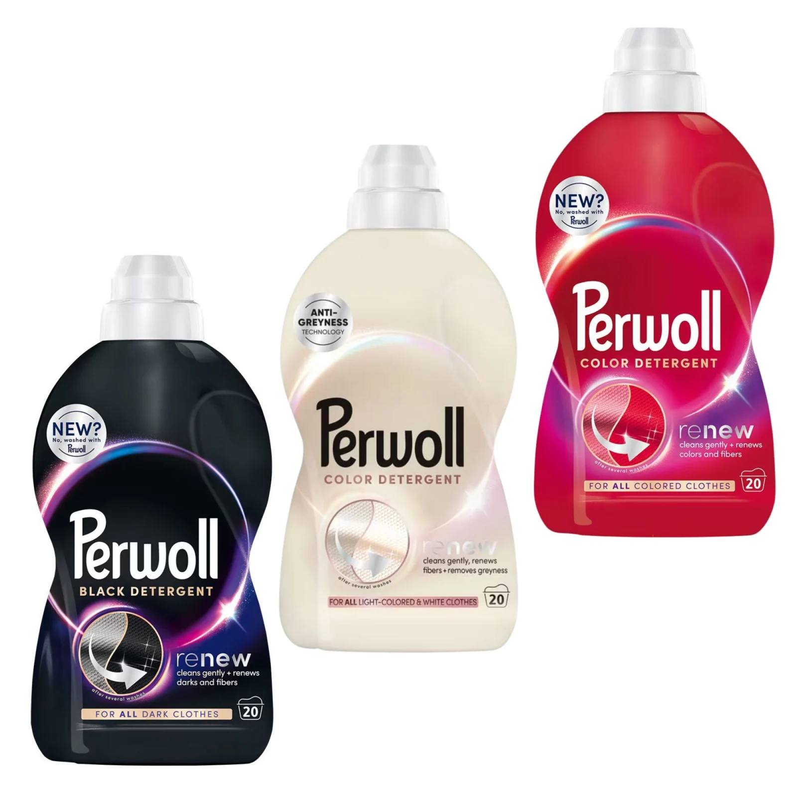 Detergent rufe lichid - Pachet promo 3 x Perwoll Detergent lichid, 1 L, 20 spalari, Renew Black & Light & Color