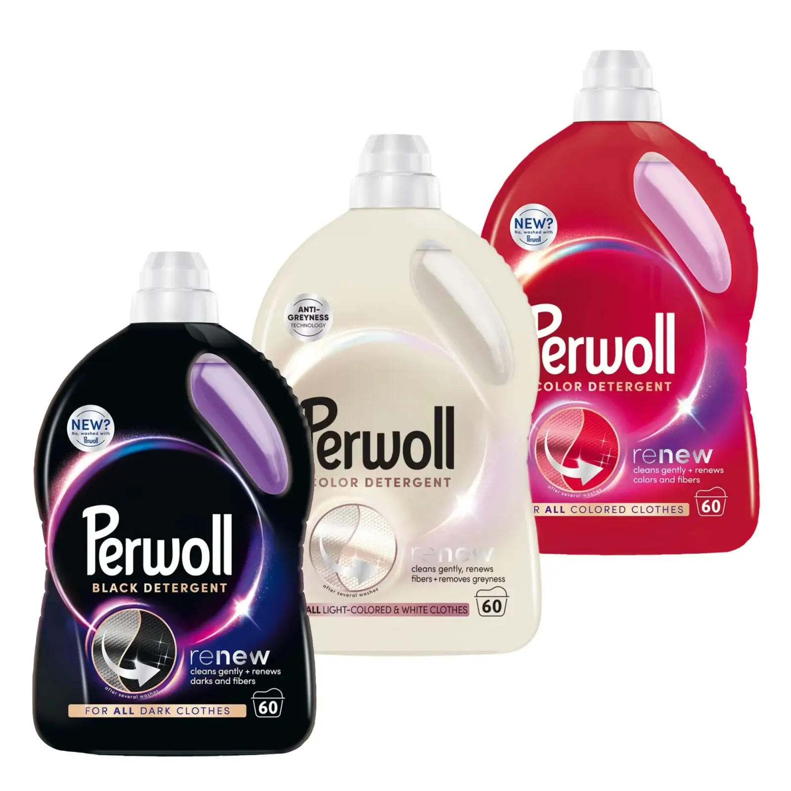 Detergent rufe lichid - Pachet promo 3 x Perwoll Detergent lichid, 3L, 60 spalari, Renew Black & Light & Color